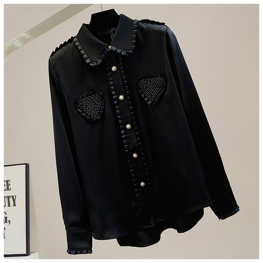 Blusa de Satén con Cuello Muñeca y Largo Irregular - Image 2