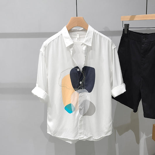 Camisa Casual de Solapa con Estampado para Hombre - Image 5