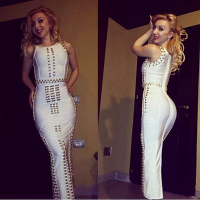 Vestido Midi Elegante con Detalles de Remaches y Brillos - Image 9