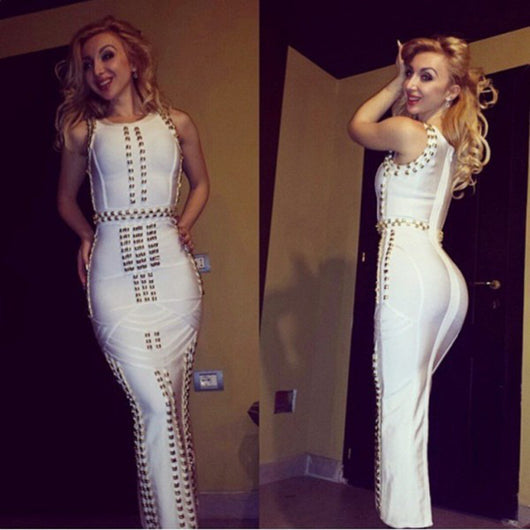 Vestido Midi Elegante con Detalles de Remaches y Brillos - Image 9