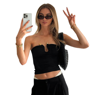 Blusa Escotada sin Espalda con Pliegues y Detalles en Ágata - Image 34