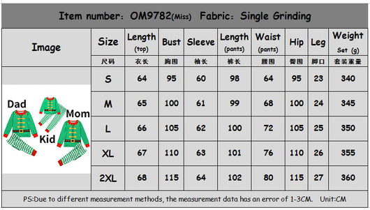 Three matching green elf-themed pajama sets for Dad, Mom, and Kid, featuring striped pants and long-sleeved tops. - Image 4