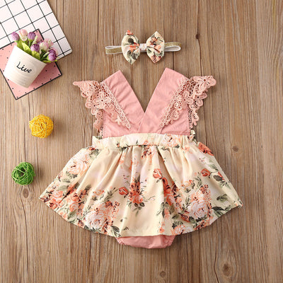 Enterizo Floral Princesa para Bebé Niña con Encaje y Diadema - Image 2