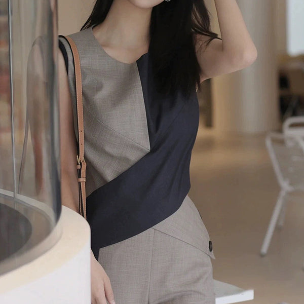 Jumpsuit Ejecutivo sin Mangas con Combinación de Colores