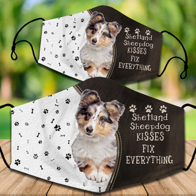 Two cotton face masks with a French Bulldog puppy peeking out, paw prints, and "French Bulldog Kisses Fix Everything" text. - Image 31