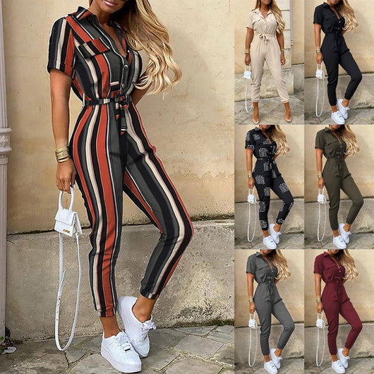 Jumpsuit Cargo con Cuello y Estampado - Cinturón Incluido