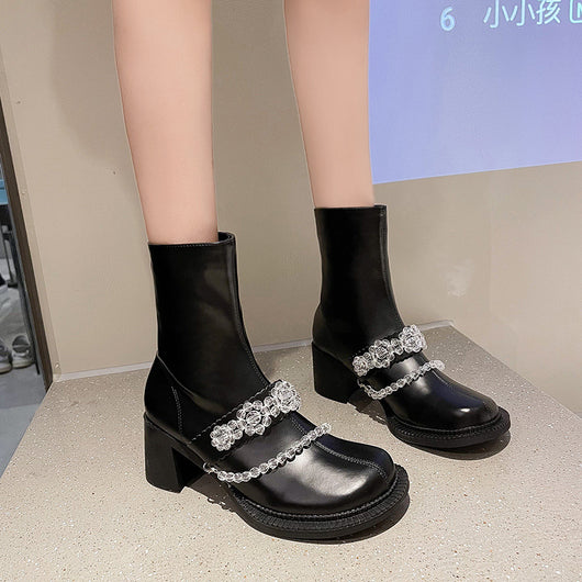 Botas Cortas Infantiles con Cristales y Flores - Estilo Elegante para Niñas - Image 4