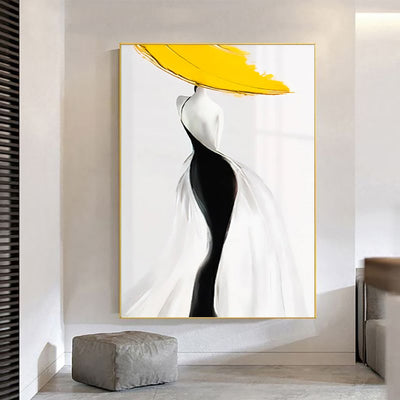 Cuadro Abstracto Mujer Moderna Sombrero Amarillo - Arte Óleo Nórdico Lujo para Sala - Image 8