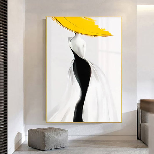 Cuadro Abstracto Mujer Moderna Sombrero Amarillo - Arte Óleo Nórdico Lujo para Sala - Image 8