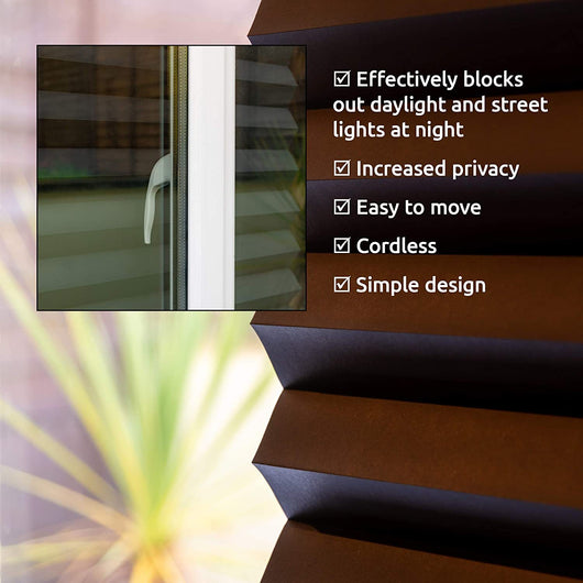 Gray pleated self-adhesive window shade with swatches for white, gray, and black color options. - Image 3