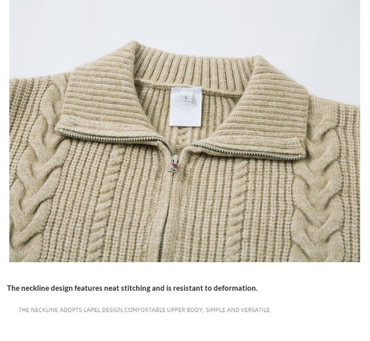 Cardigan de Punto Grueso con Cierre y Patrón Trenzado para Hombre - Image 15