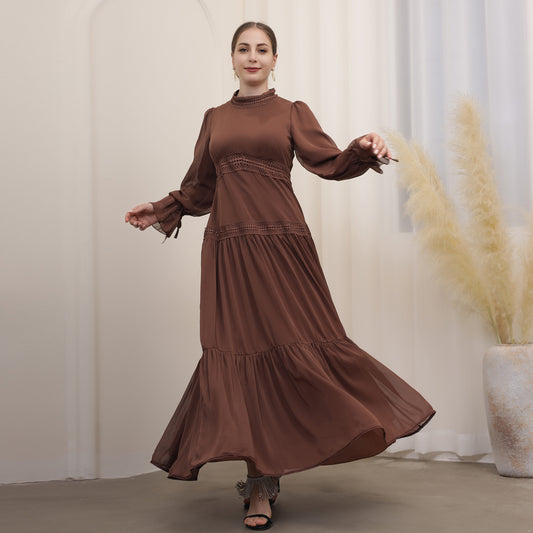Vestido Largo de Encaje Elegante Estilo Oriente Medio