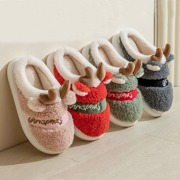 Pantuflas Navideñas de Invierno con Diseño de Alce - Cómodas y Acogedoras