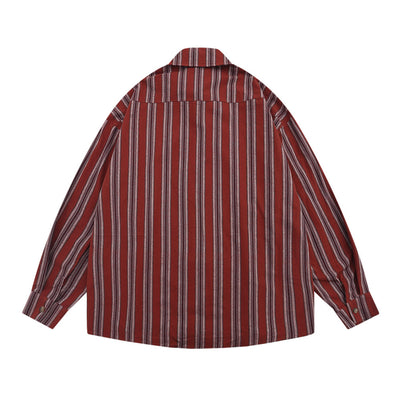 Camisa de Rayas Verticales Estilo Vintage Americano - Unisex Manga Larga - Image 2