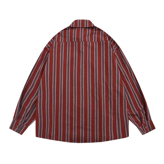 Camisa de Rayas Verticales Estilo Vintage Americano - Unisex Manga Larga - Image 2