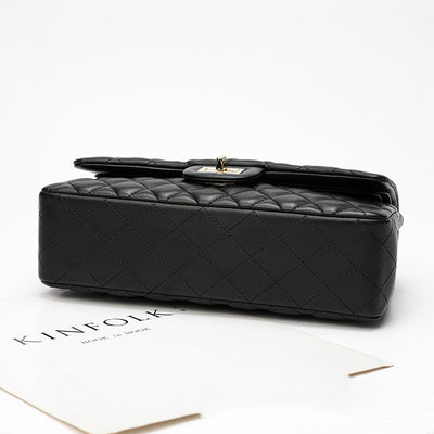 Bolso de Cuero Negro con Cadena de Diamantes para Mujer - Image 4