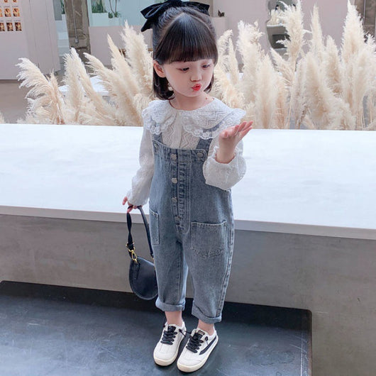Conjunto Infantil: Overol Denim con Blusa de Encaje - Image 5
