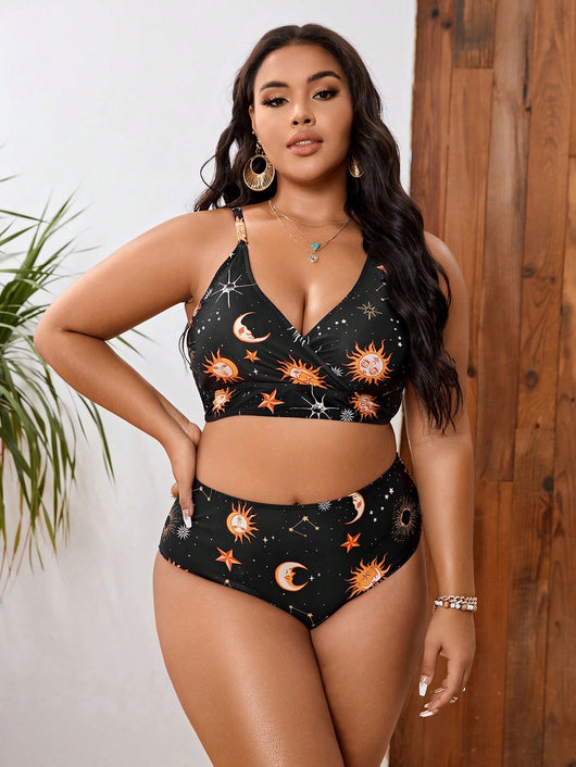 Traje de Baño Mujer Corte Asimétrico Estampado Talla Grande - Image 11