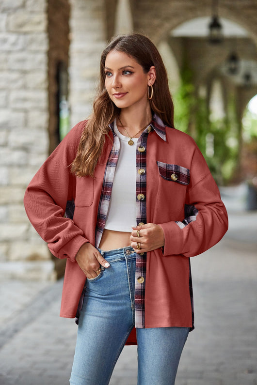 Chaqueta Suéter Cuadrillé Boyfriend Holgada de Punto Waffle - Image 11