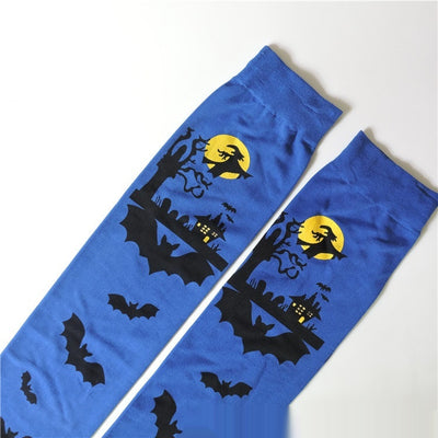 Medias Largas Hasta la Rodilla con Estampado Halloween - Telaraña, Murciélagos, Calaveras y Castillo - Image 19