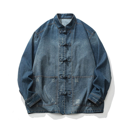 Camisa Denim Unisex con Cuello Parado y Botones Rana Retro - Image 7