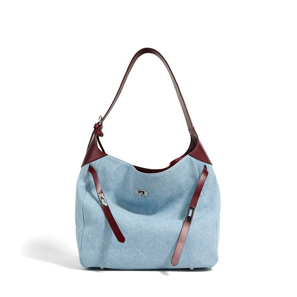 Bolso Tote de Cuero Premium con Detalles Denim - Gran Capacidad - Image 6