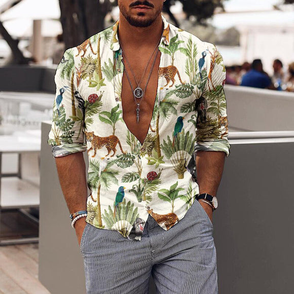 Camisa de Hombre Estampado Floral Romántico para Festividades