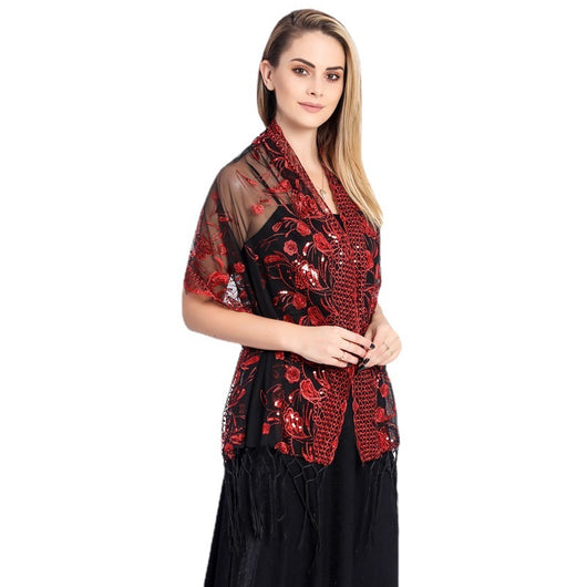 Chal de Gala Elegante con Lentejuelas y Borlas para Novia - Image 3