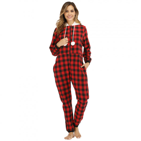 Jumpsuit de Algodón a Cuadros con Capucha para Mujer