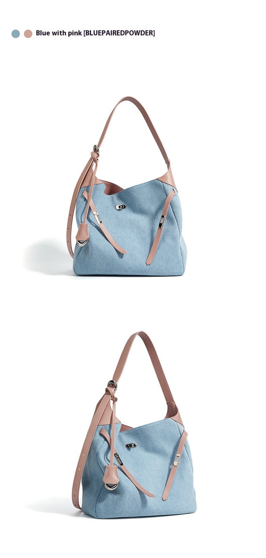 Bolso Tote de Cuero Premium con Detalles Denim - Gran Capacidad - Image 14