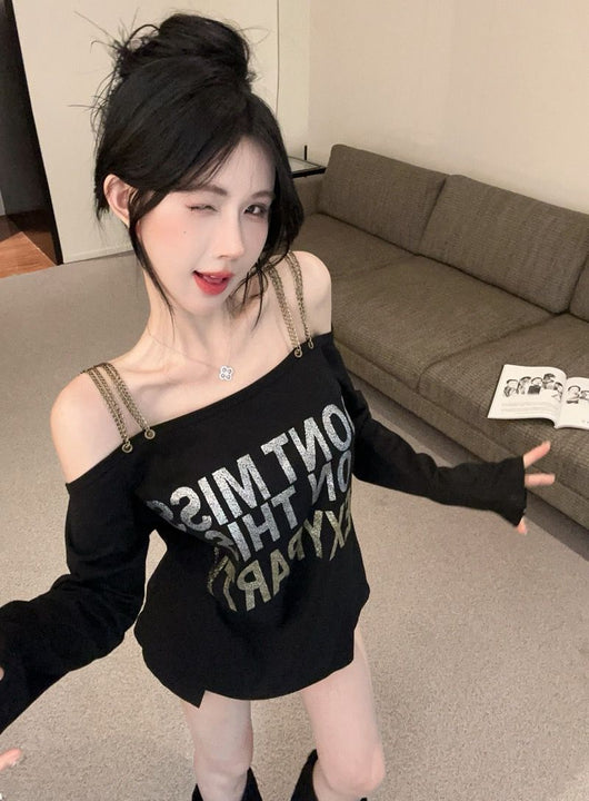 Blusa Vintage Estampada Talla Grande con Hombros Descubiertos y Mangas Largas para Mujer - Image 15