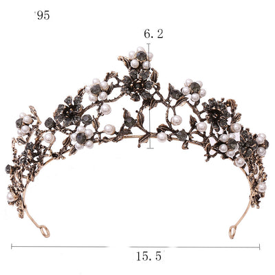 Corona Nupcial Barroca con Perlas y Diamantes Negros Floral - Image 9
