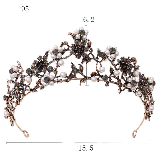 Corona Nupcial Barroca con Perlas y Diamantes Negros Floral - Image 9