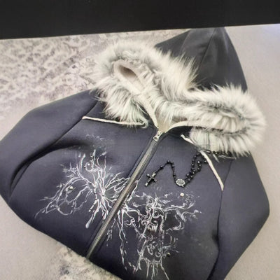 Sudadera con Capucha y Cremallera Estilo Retro Urbano Americano - Image 9