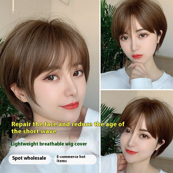 Peluca de Cabello Natural Corto Liso Esponjado para Mujer
