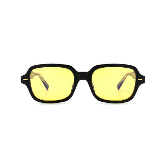 Retro square frame sunglasses with transparent gray frames and gradient purple UV400 lenses. - Image 2