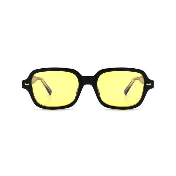 Retro square frame sunglasses with transparent gray frames and gradient purple UV400 lenses. - Image 2