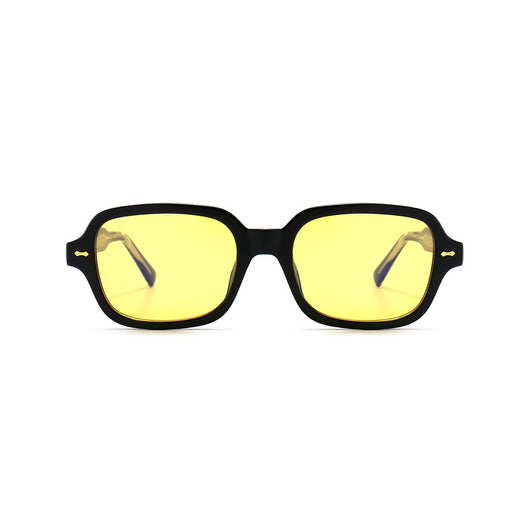 Retro square frame sunglasses with transparent gray frames and gradient purple UV400 lenses. - Image 2