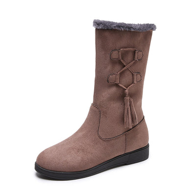 Botas Cálidas de Flecos y Terciopelo con Tacón Plano para Mujer - Image 6