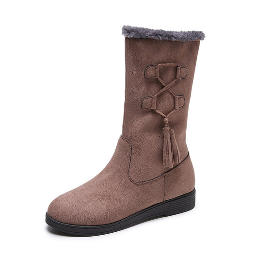 Botas Cálidas de Flecos y Terciopelo con Tacón Plano para Mujer - Image 6