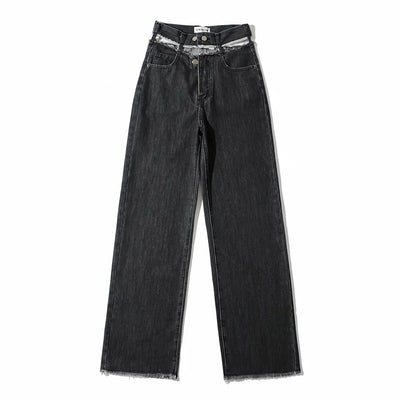 Pantalón Denim Recto con Borde Crudo y Drapeado Hueco - Image 3