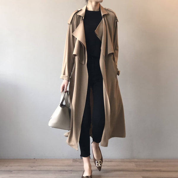 Abrigo Trinchera Largo para Mujer Estilo Británico Retro