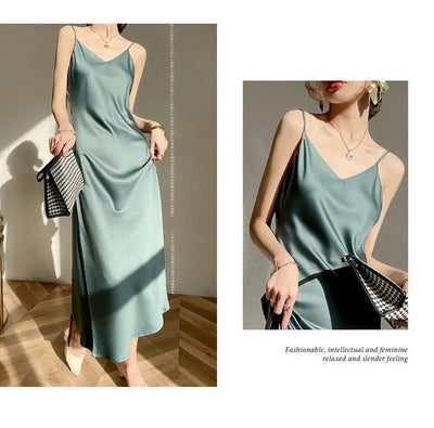 Vestido Largo Temperamento Francés para Mujer con Tirantes - Image 8