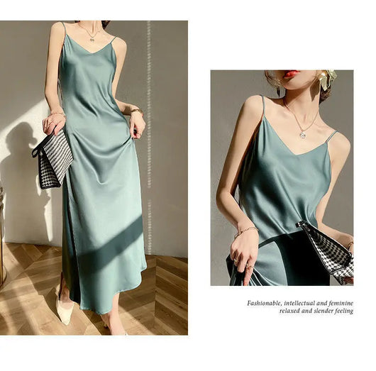 Vestido Largo Temperamento Francés para Mujer con Tirantes - Image 8