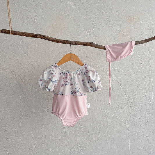 Traje de Baño para Bebé Estampado Floral con Gorro Protector