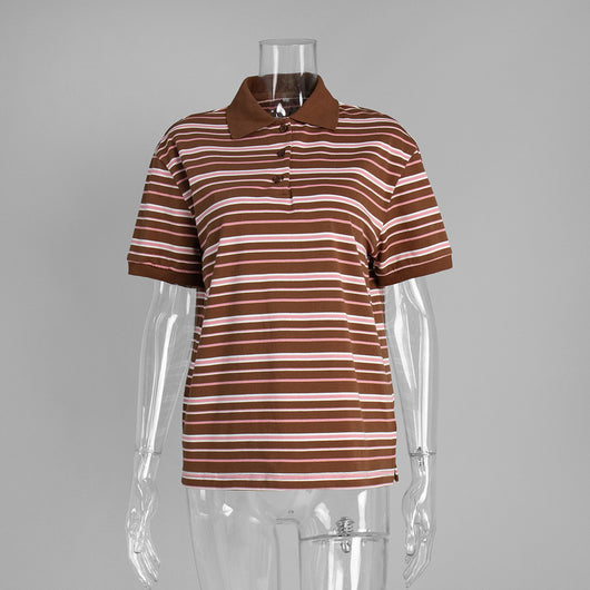 Polo Retro de Rayas Contraste - Camiseta Clásica de Manga Corta - Image 9