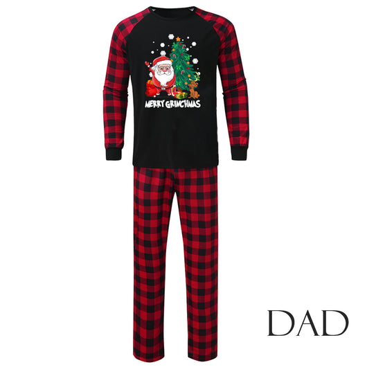 Men's Christmas pajama set with a black long-sleeve top featuring Santa, a Christmas tree, and Max, the Grinch's dog, with "Merry Grinchmas" text, paired with r - Image 7