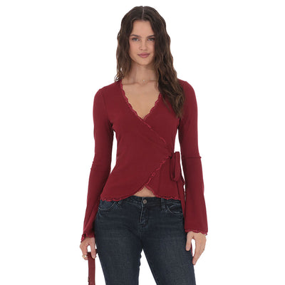 Blusa Escote en V Profundo con Cruzado Frontal y Encaje - Image 5