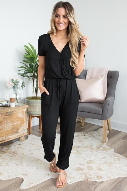 Jumpsuit Mujer Cintura Elástica con Cordón y Bolsillos