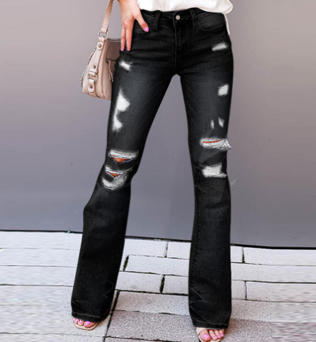 Jeans Micro Acampanados Rotos Mujer Estilo Europeo Invierno - Image 6